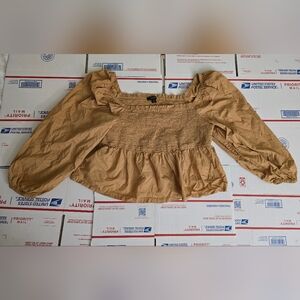 J. Crew Puff-sleeve smocked cotton poplin top, Size 2X, Brown (JC89)